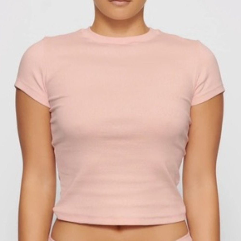 ISO SKIMS PINK POINTELLE LOGO TEE